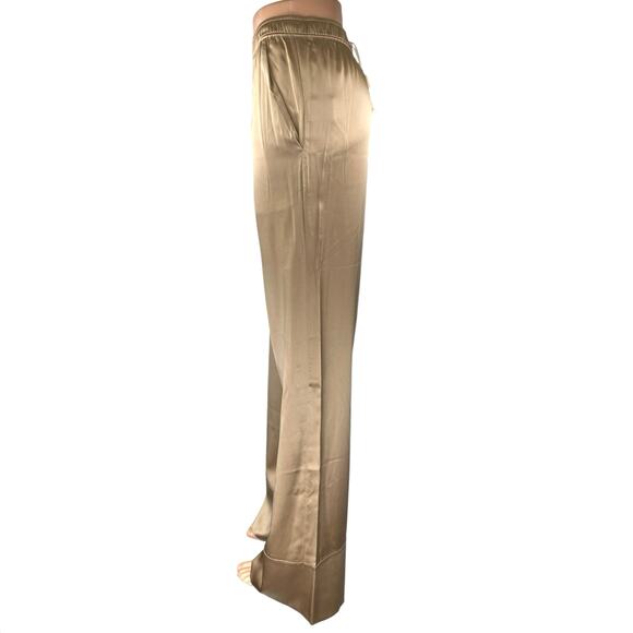 NEW SER.O.YA Tan Beige Silk Satin High Waisted Wide Leg Trousers Pants Size L - Picture 2 of 6